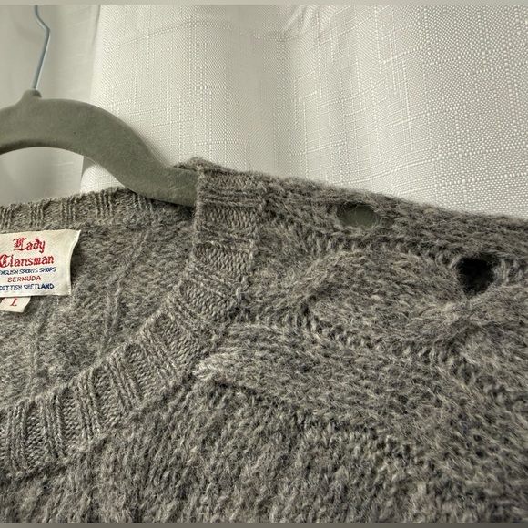 Vintage Lady Clansman Gray Cable Knit Wool Cardigan Size L - Picture 7 of 7